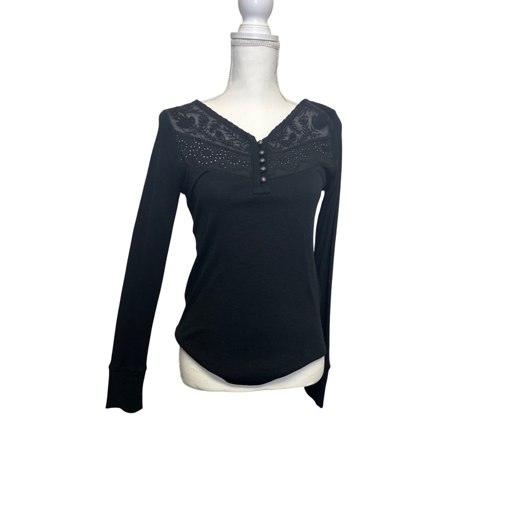 Lucky Brand Women's Black Long Sleeve with Lace and Buttons Size Small